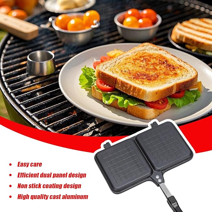 stovetops Sandwich Press – Double Sided Toaster Pan, Non-Stick Cheese Melter Griller | Easy Handle Cooking Tool, Hot Sandwich Maker for Camping, Outdoor Kitchen, Travel Breakfast, and Quick Meals