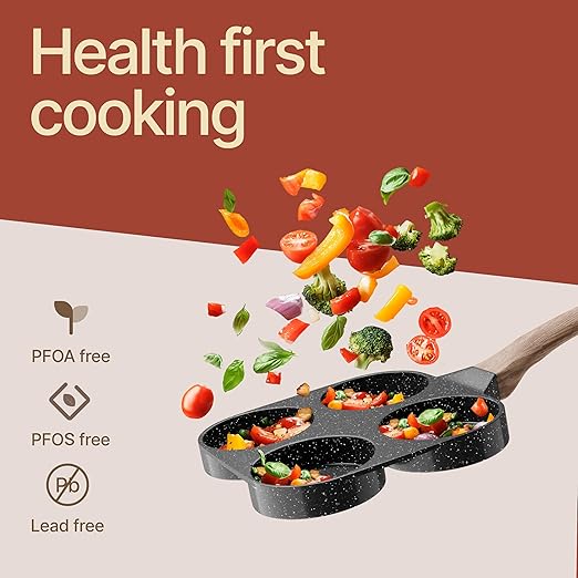 4-Cup Nonstick Frying Egg Pan Gray Marble, Granite Pancake Pan, PFOS & PFOA Free, Die-Cast Aluminum with Heat-Resistant Handle, 500°F Stove-Safe, Compatible with Induction, Gas & Electric Cooktops