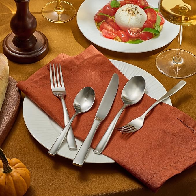 KINGSTONE Silverware Set for 12, 60-Piece Stainless Steel Matte Finish Flatware Set with Forks, Knives, Spoons, Dishwasher Safe Cutlery Set for Home, Wedding, Rust-proof