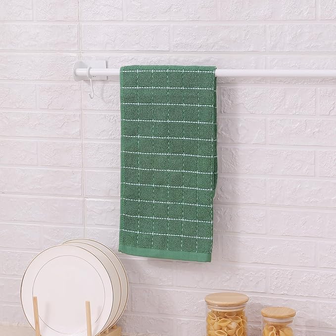 Mordimy 100% Cotton Terry Cloth Kitchen Towels, Super Soft and Absorbent Dish Towels for Drying, Checkered Designed Hand Towels for Kitchen, 16 x 26 Inches, 4 Pack, Grass Green
