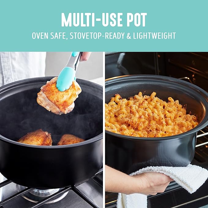 GreenLife 6QT Ceramic Slow Cooker, PFAS-Free, Programmable, Removable Healthy Nonstick Pot for Family Meals, Sear on Stovetop, Keep Warm, Digital Timer, Dishwasher Safe Crock, Turquoise