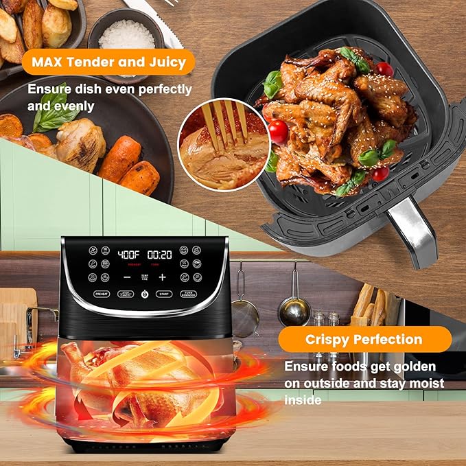 Air Fryer Replacement Parts for Gourmia 7QT GAF798 GAF716 Air Fryer, Food Grade Nonstick 8.97''*8.97'' Accessories Rack Tray Grill Pan Grill Plate Crisper Plate, Dishwasher Safe