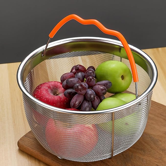 REDANT Steamer Basket for Instant Pot Accessories 6 & 8 Qt - Stainless Steel Mesh Strainer and Colander for Kitchen - Vegetable Steamer Insert with Handle for Cooking Broccoli, Eggs, Pasta - Silver