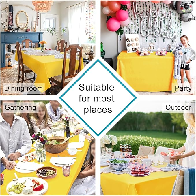 Hiasan 2 Pieces Yellow Square Tablecloth - Spillproof and Waterproof Washable Table Cloth for Dining Room Kitchen Camping, 54 x 54 Inch
