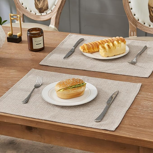 BALCONY & FALCON Placemats Set of 6 Faux Linen Cloth Place Mats Washable Waterproof Wrinkle Resistant Table Placemats for Dining Kitchen Farmhouse Indoor & Outdoor Use(Beige, 13.8”x 17.7”