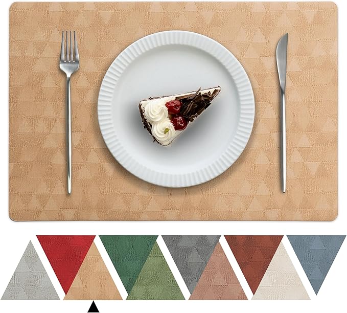 Jovono Faux Leather Placemats Set of 4, 17.8"x11.8", Waterproof & Oil-Proof Table Mats, Easy-Clean Washable Kitchen Place Mats for Dining Table, Fabric Texture, Neutral Mat