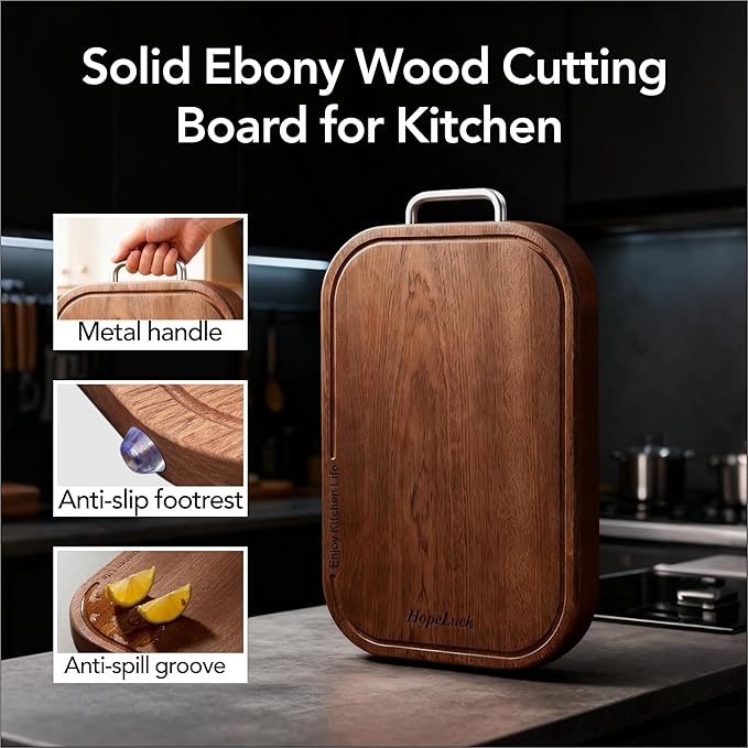 Wood Cutting Board, Solid Ebony Wooden Cutting Boards for Kitchen, Double-Sided Butcher Block with Juice Groove, Non-Slip Feet, 1" Thick Chopping Board for Meat And Vegetables (1,12"×8 ")