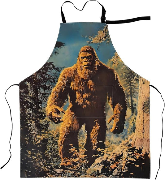 Forest Monkey Apron Vintage Wilderness Primate Aprons Waterproof Oxford Polyester Adjustable Pockets Design for Cooking, Crafting, Garden , for Outdoor Lovers Rustic Decor, 28x33 Inch