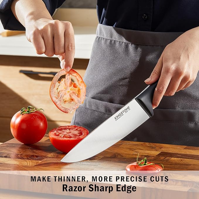 KINGSTONE 14-Piece Knife Block Set, Precision-Honed High-Carbon Stainless Steel Knives with Long-Lasting Sharpness, Ergonomic Balanced Handles for Home & Serious Cooks, Walnut