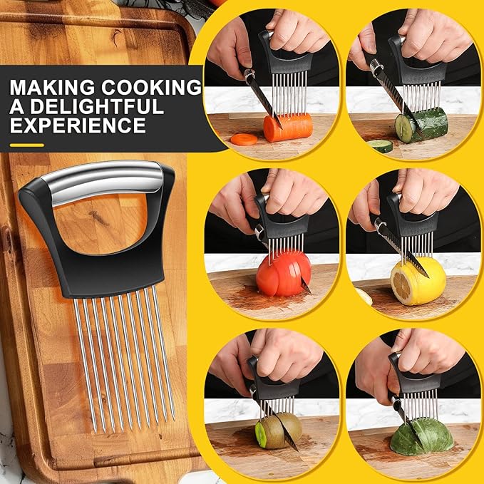 Premium Onion Slicer, Stainless Steel Onion Holder for Slicing Onion, Kiwifruit, Tomatoes, Avocados, Eggs, Lemon, Meat, Third Generation Onion Cutter