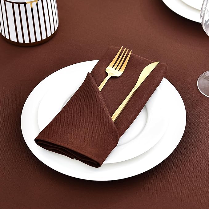 Wolkemer Set of 4 Chocolate Cloth Napkins 17 x 17 Inches Solid Washable Polyester Dinner Napkins with Hemmed Edges for Dinners Parties Weddings Banquets Events Table Decoration