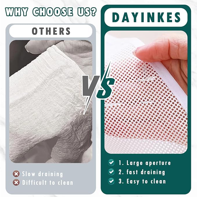 Dayinkes 2PCS Food Grade Silicone Cheese Cloths for Straining, 9.85" Wide Mouth Nut Milk Bag, Reusable Strainer Bag with Fine Mesh Mesh, For Straining Soy Milk, Nut Milk, Yogurt, Celery Juice, Juice