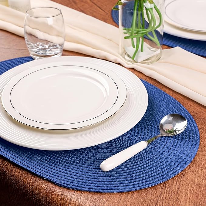 AHHFSMEI Placemats Set of 6 for Dining Table Washable Woven Non-Slip 18x12 inches Placemat Heat-Resistant Durable Table Mats for Dining Table Easy to Clean(Navy Blue)