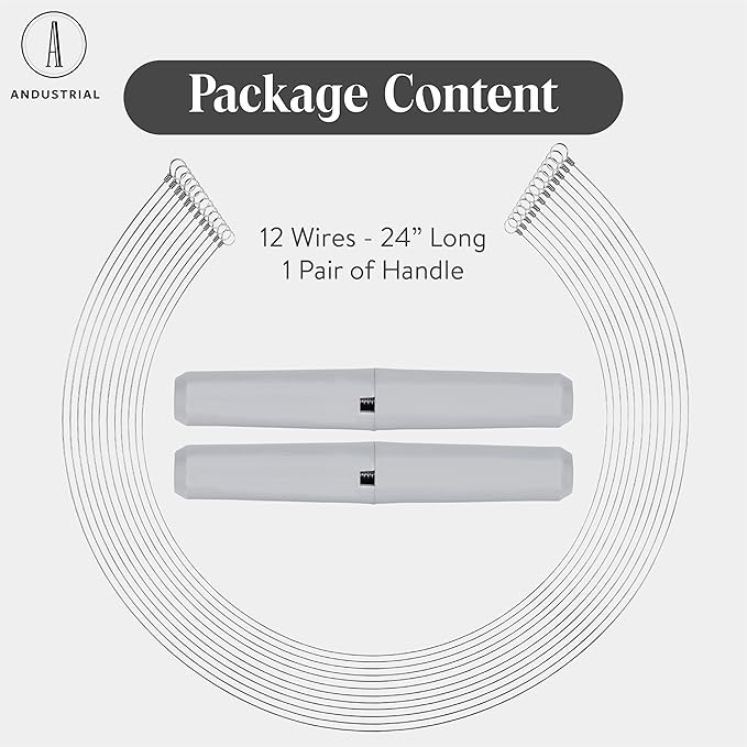 ANDUSTRIAL Stainless Steel Cheese Cutting Replacement Wires For Soft and Hard Cheese - Easy to Use and Clean - 12 Wires 24" + 1 Pair Egronomic Plastic Handle