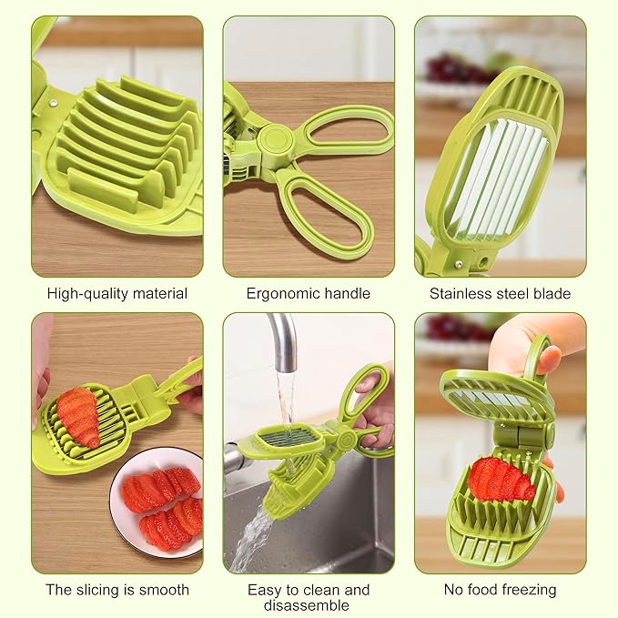Fruit Slicer, Strawberry, Banana, Kiwi Cutter, Egg Slicer for Hard Boiled Eggs, for Soft Fruit Sausages, Cucumbers, Mushroom Cutter, Rapid & Safe Slicing Kitchen Gadgets (Green)