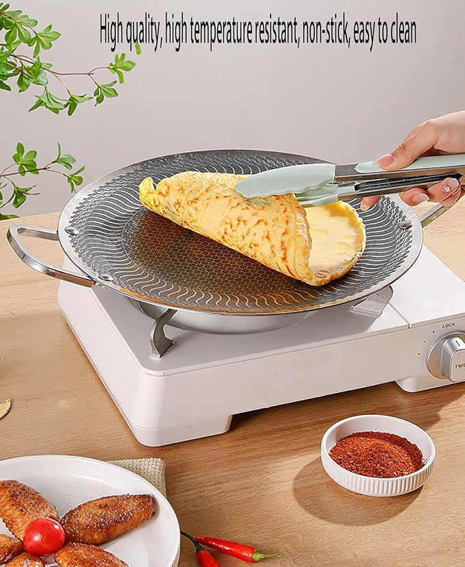Korean Grill Pan,Nonstick Round Griddle Grill Pan for Korean BBQ Nonstick Round Griddle Grill Pan, Portable Round Cast Stainless Steel Skillet with Handle for Indoor or Outdoor Grilling,13.3 in