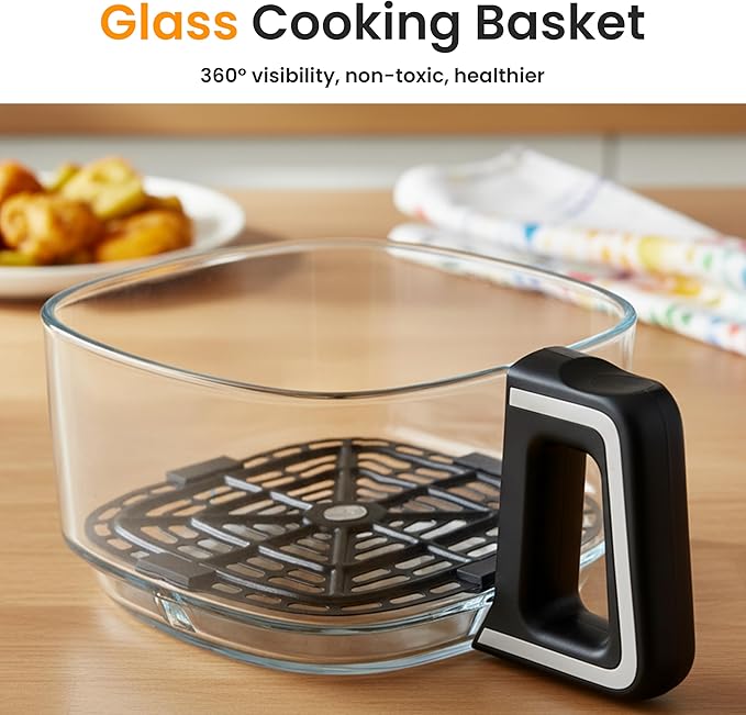 HealSmart 10-in-1 Glass Air Fryer – 4.7QT Non-Toxic Air Fryer with Rapid Air Crisp, Roast Bake Dehydrate Reheat, Nonstick, Easy-Clean | Dishwasher Safe, Bake, Roast, Recrisp