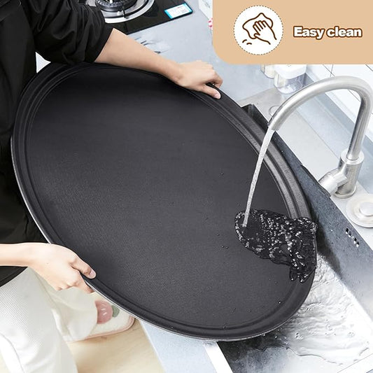 2 Pcs Restaurant Serving Trays PP Plastic Non Slip Rubber Lined Large Oval Tray for Kitchen Dining Room Cafeterias Fast Food Service (27 x 22 Inch,Black)