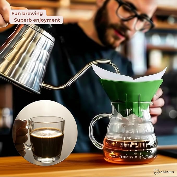 AddiOtter Pour-over Coffee Set for Home/Outdoor Adventures, Includes 80 Disposable Fabric Filters & 1 Dripper, Brew for 1-2 Cups, Enhanced Extraction Filters for Brewing Smooth & Flavorful Coffees