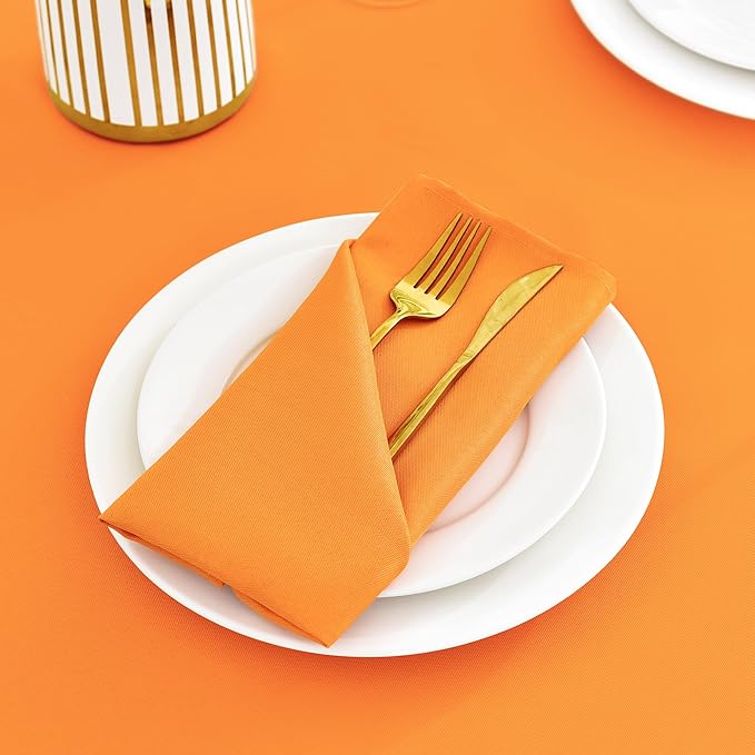 Wolkemer Set of 4 Orange Cloth Napkins 17 x 17 Inches Solid Washable Polyester Dinner Napkins with Hemmed Edges for Dinners Parties Weddings Banquets Events Table Decoration