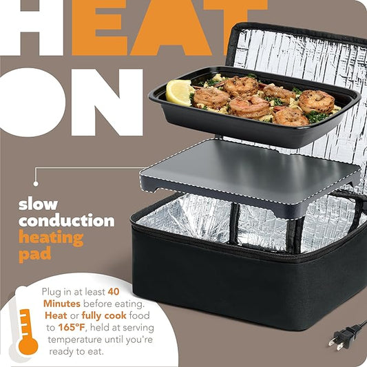 HOTLOGIC Mini Heated Lunch Box- Portable Electric Food Warmer for Men and Women - Great for Work, Office, and Construction - Cook, Reheat, and Eat on the Go - 120V - Black