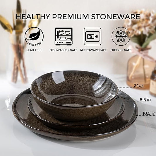 AmorArc Ceramic Dinnerware Sets,Handmade Reactive Glaze Stoneware Plates and Bowls Sets,Highly Chip and Crack Resistant | Dishwasher & Microwave Safe Dishes Set,Service for 4 (12pc)