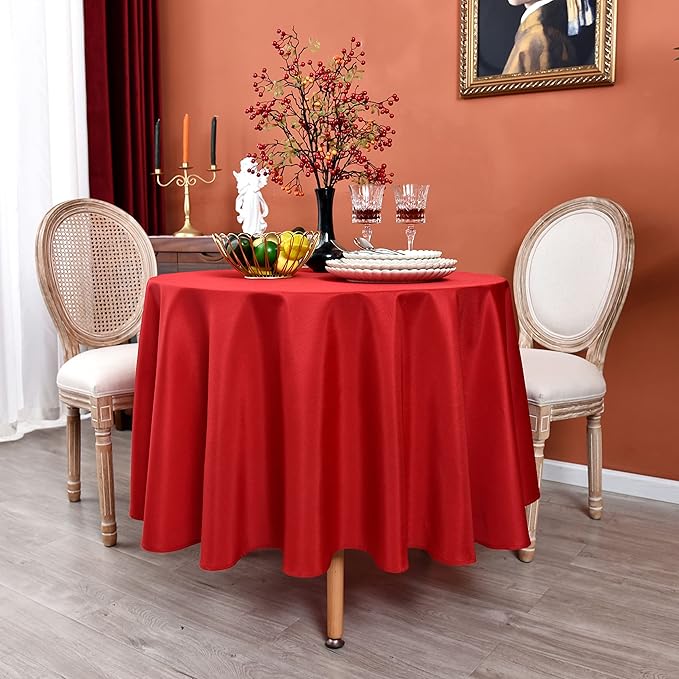 MEANMOY 2 Pack Red 210 GSM Water & Stain Resistant Round Tablecloth - Solid 60 Inch Circle Table Cloth Cover in Wrinkle Free Washable Wipe Clean Polyester for Wedding, Party, Banquet (2 Pcs)