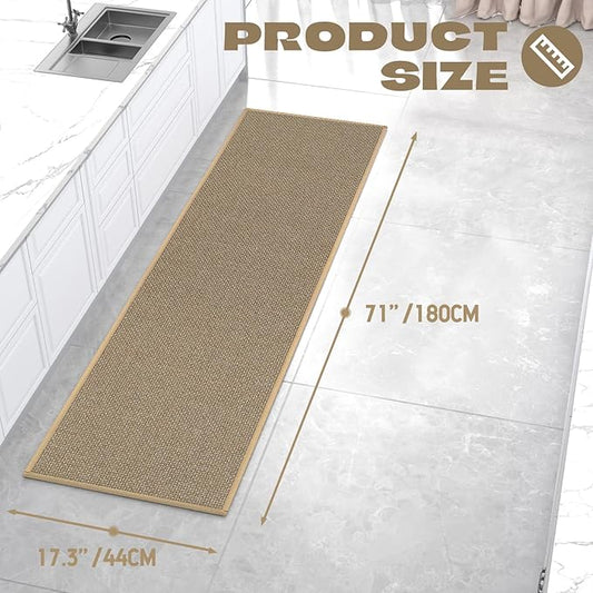 Kitchen Rug, Rubber Non Slip Kitchen Rugs Washable, Absorbent Runner Mat for Floor, Machine Washable Standing Mats for in Front of Sink, Door, Laundry, Entryway, Hallway (Brown, 71" × 17.3")