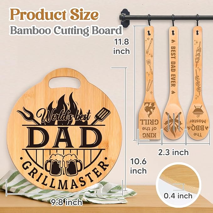 Dad Birthday Gifts - Engraved Bamboo Cutting Board Set, Unique Gifts for Dad from Daughter/Son, Fathers Day Christmas Birthday Gifts for Dad Daddy Father