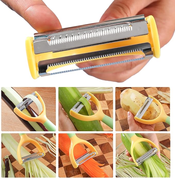 2-in-1 Vegetable Peeler & Julienne Slicer - Stainless Steel Potato Peelers & Fruit Peeler with Comfortable Grip Handle, Quick & Easy Kitchen Shredder Tool for Apple, Cucumber, Carrot & Veggies