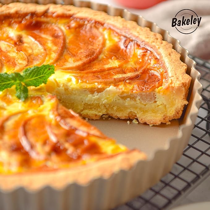 Bakeley 8-Inch Non-Stick Round Tart Pan with Removable Loose Bottom, Quiche Pan for Oven Baking (Champagne Gold)