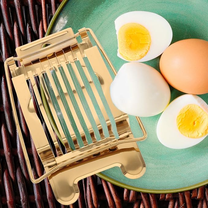 BESPORTBLE Heavy Duty Stainless Steel Egg Slicer and Handheld Fruit Dicer for Hard Boiled Eggs and Strawberries Kitchen Cutter Tool with Gold Finish for Home Use