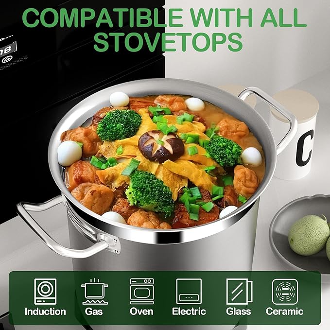 STOCKPOT Extra Large Stock Pot 100 Quart (25Gallon) – Professional Stainless Steel Stockpot with Lid – Heavy Duty Cooking Pot for Commercial Kitchens, Canning, and Outdoor Seafood Boil