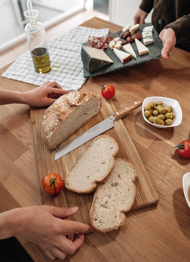 Arcos Jose Andres Bread Knife | 8-Inch Forged Knife for Artisan Breads & Bakery Goods | NITRUM Stainless Steel Blade with Silk Edge | Ergonomic Light Brown Holm Oak Handle