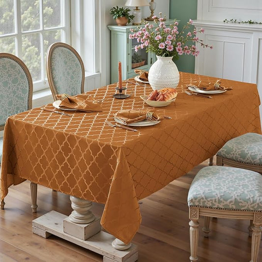 Larponder Tablecloth Rectangle, Jacquard Polyester Table Cloth, Washable & Spill Proof Table Cover for Spring Kitchen Dining Party Picnic (Rectangle, 52" x 70", Amber)