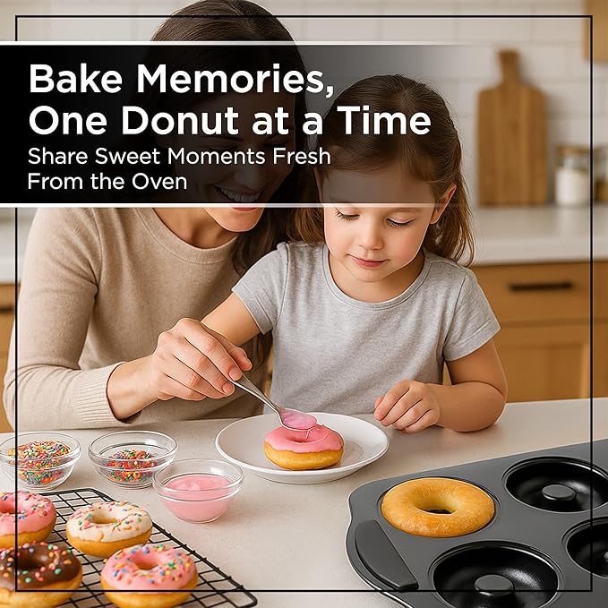 Wrenbury Donut Pan for Baking 6 Cup Jumbo Set of 2 - Non Toxic Large Doughnut Mold Baking Tray - Carbon Steel Bagel Molds - 3.5” Cup - Easy Clean