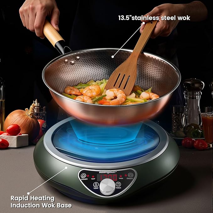 Abangdun Wok Induction Cooktop 1700W 120V Burner Induction Curved Electric Stove Hot Plate Round Bottom Frying Evenly