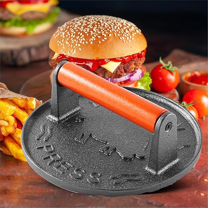 Burger Press with Professional Heavy Duty Cast Iron for Blackstone Griddle Grill,Smashburger, Bacon, Ground Beef Meat, Steak, Sausage, Sandwich Cooking【7.2 inch Round】