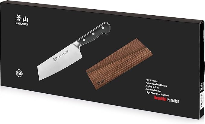 Cangshan TV2 Series 1022902 Swedish 14C28N Steel Forged 7-Inch Nakiri Knife and Wood Sheath Set