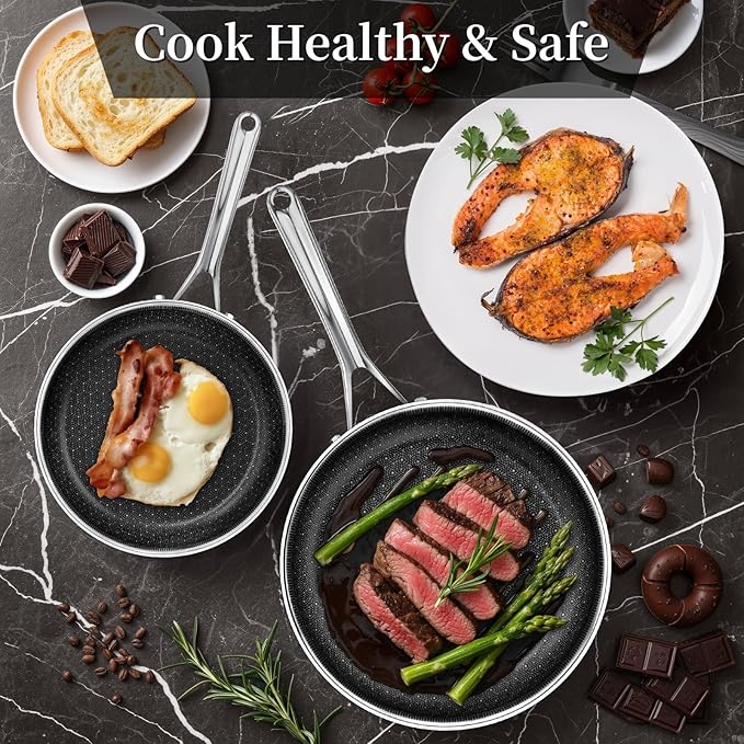 CADIVIZZO Non Stick Frying Pan 8 Inch Stainless Steel Ceramic Skillet,Nonstick Cooking Pan,PFAS PFOA PTFE Free&Non Toxic,Induction Compatible-Gas&Electric Stovetops,Oven&Dishwasher Safe