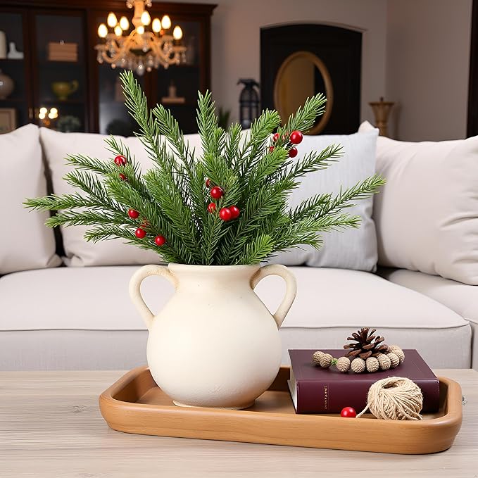 LUKA Antique Ceramic Vase with 2 Handle,6.4 inches Ice Cracked Rustic Vase Minimalist Decor, Decorative Vases for Home Decor, Table, Living Room, Shelf, Christmas Decoration(Small,Ice Cracked White)