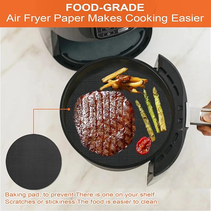 GWYSY 4-Pack Round Air Fryer Liners 8.27"* 8.27" for Ninja AF101 AF150 AF161 4QT Fiberglass Non-Stick Mats Reusable Parchment Paper Alternative & Accessories