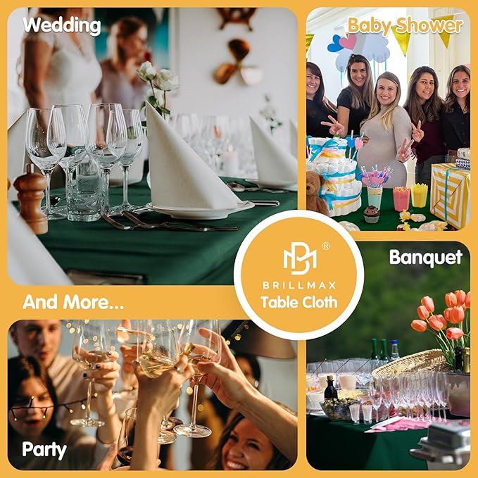 BRILLMAX 10 Pack Hunter Green Tablecloths 70 x 120 Inch for 6ft & 8ft Rectangle Tables - 150 GSM Polyester Fabric, Universal Fit, Water, Stain & Wrinkle Resistant Cloth Cover for Wedding Banquet