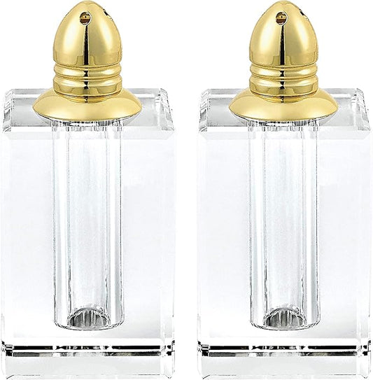 Badash Crystal Salt and Pepper Shaker Set - 3.5" Tall Spirit Hand-Cut Optical Crystal Glass Shakers with Gold Tops - Set a Beautiful Table