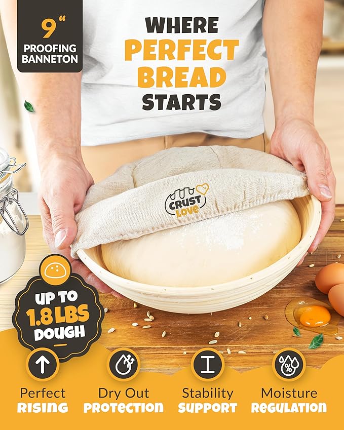 CRUSTLOVE Dutch Oven for Bread Baking - incl. Sourdough Bread-Baking Supplies like Banneton Bread-Proofing Basket - 5QT Enameled Cast Iron Bread-Oven with Lid, Bread-Pan Sour Dough Starter Kit