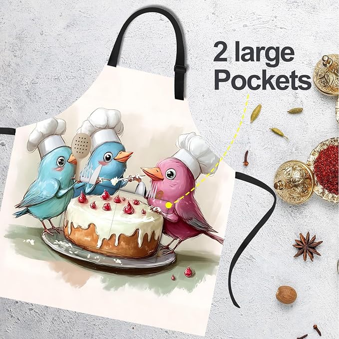 Funny Cat Apron with 2 Pockets Waterproof for Men Women Kitchen Garden Decor
