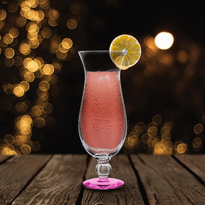 DISCOUNT PROMOS Libbey Hurricane Glasses 16 oz. Set of 12, Bulk Pack - Branded Drinkware for Cocktail, Pina Colada or Mudslide - Pink