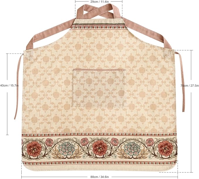 patdrea Blue Floral Linen Apron with Pocket,French Kitchen Garden Chef BBQ Aprons for Women and Men,Crisscross Back Straps
