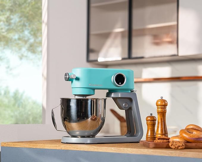 Kraftsman All-Metal Stand Mixer 5.3-Quart - Professional Kitchen Electric Food Mixer with Stainless Steel Mixing Bowl & Attachments for Baking, Dough & Cake, 8-Speed Control & Timer (Blue)