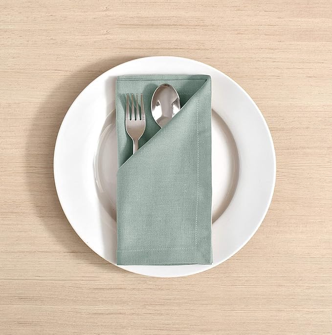 Cloth Napkins Dinner Washable Set of 4 in Cotton Linen Fabric Premium Quality, Mitered Corners for Reusable Every Day Use Pre Shrunk and Good Absorbency Christmas Cloth Napkins (Pack of 4, Aqua)